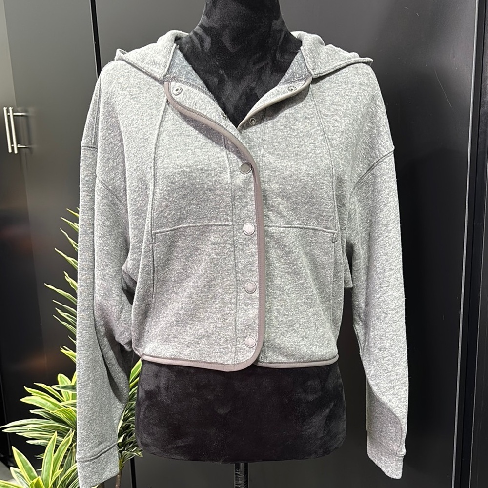 UpWest Snap Front crop hoodie,wide arm, knit cuffs,pockets,light fleece lining